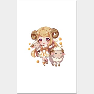 Aries the Ram Chibi Zodiac Anime Girl Posters and Art